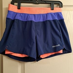 Marmot Women's Blue and Coral Athletic Shorts Medium 2 Layers